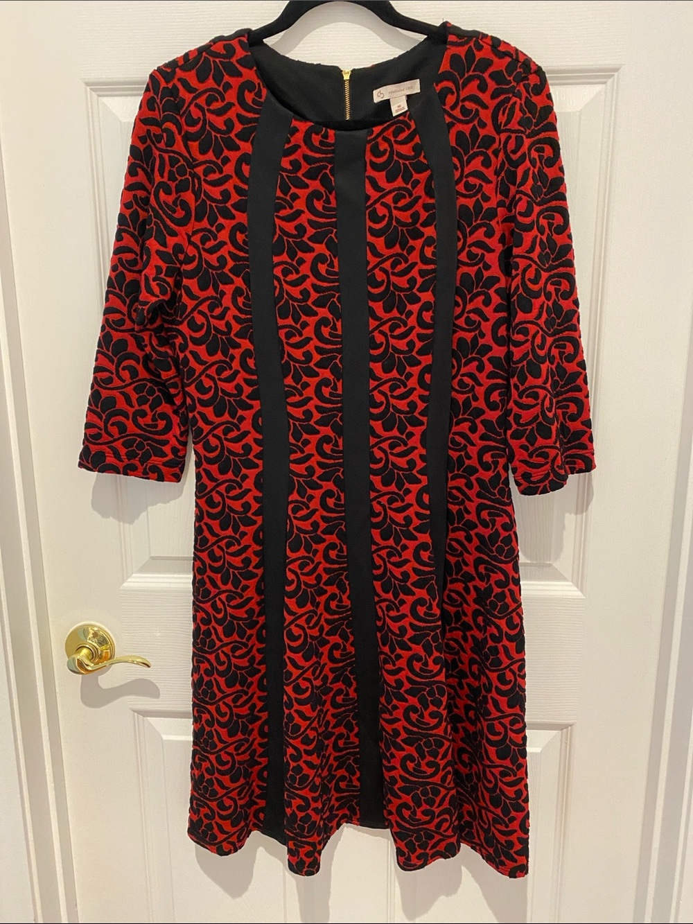 Dress Barn Red and Black Patterned Midi Shift Dress